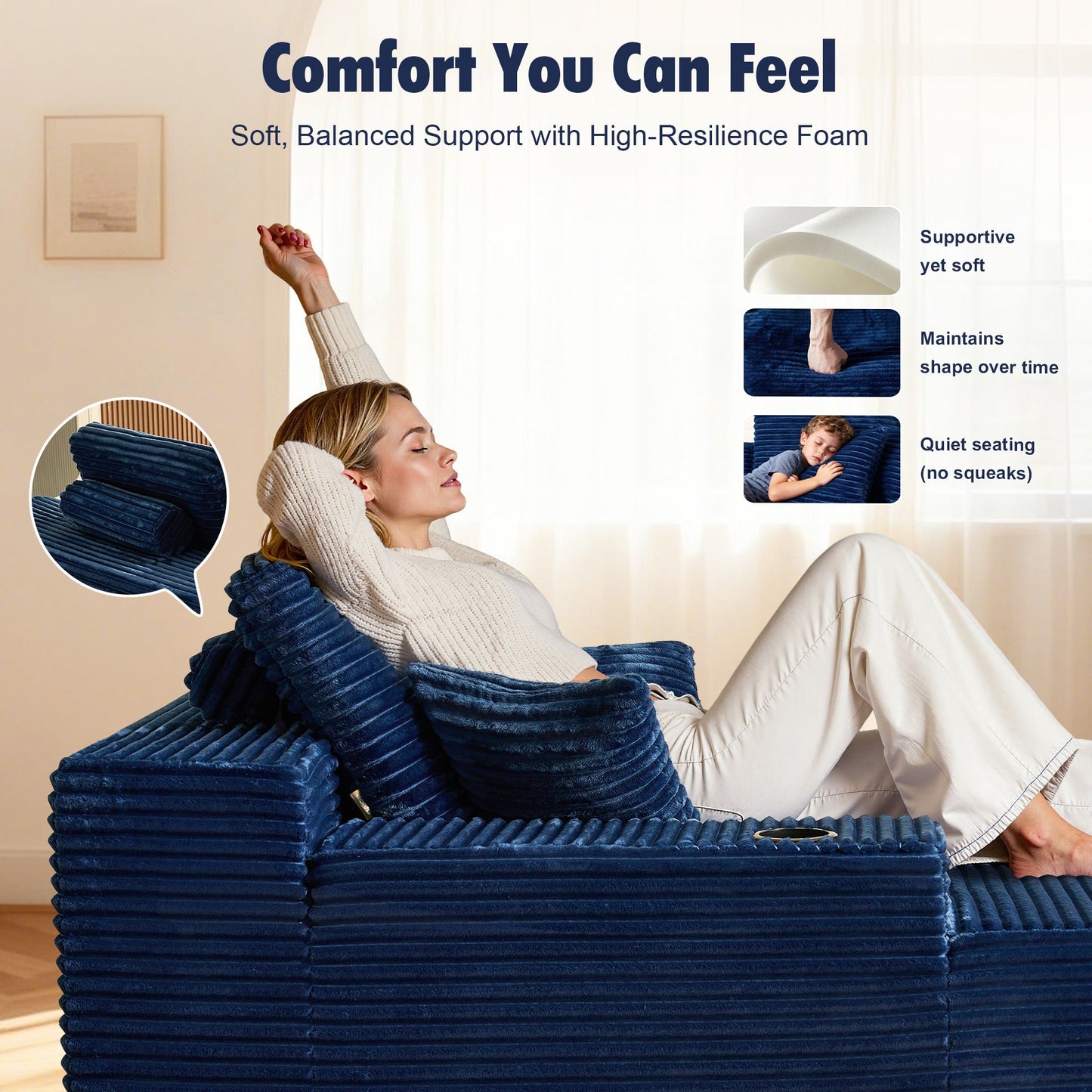 67" Chaise Lounge Chair with Cup Holders
