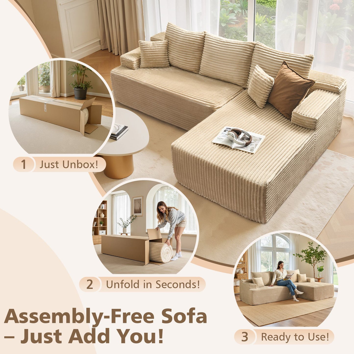 96" Cloud Sectional Couch with L-Shape Chaise,Modern Modular Sofa with Deep Seat, No Assembly Required