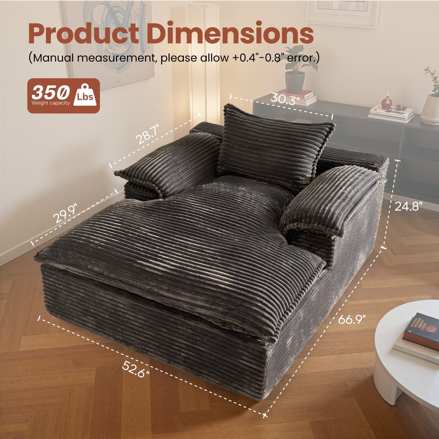 67" Boneless Lounge Chaise with Cloud Plush Sofa Bed, No Assembly Required