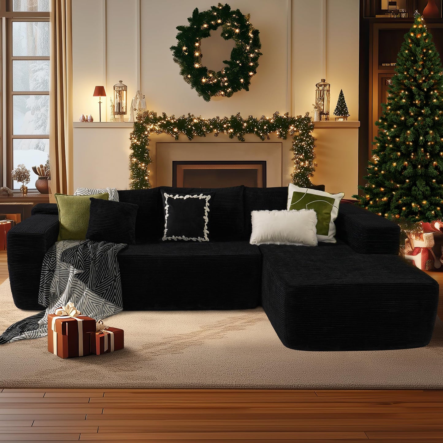 104" L-Shape Modular Couch with Chaise,Corduroy Fabric,No Assembly Required