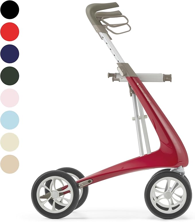 10.6 lbs Carbon Ultralight Rollator Walker for Adults, Foldable 4-Wheel Rolling Walker with Seat