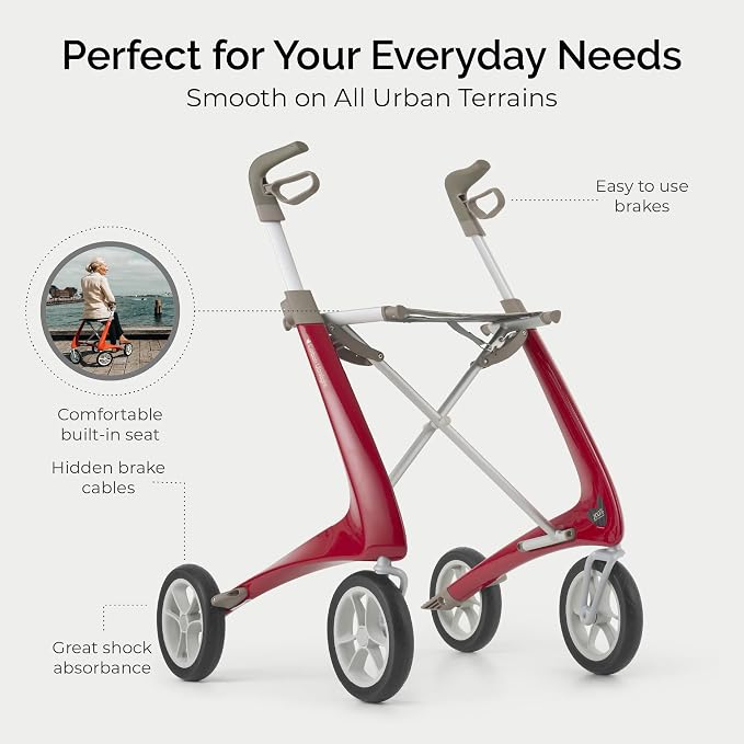 10.6 lbs Carbon Ultralight Rollator Walker for Adults, Foldable 4-Wheel Rolling Walker with Seat