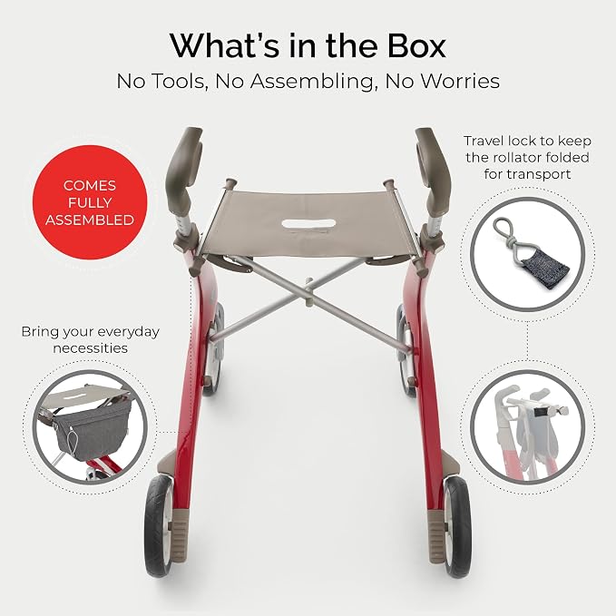 10.6 lbs Carbon Ultralight Rollator Walker for Adults, Foldable 4-Wheel Rolling Walker with Seat