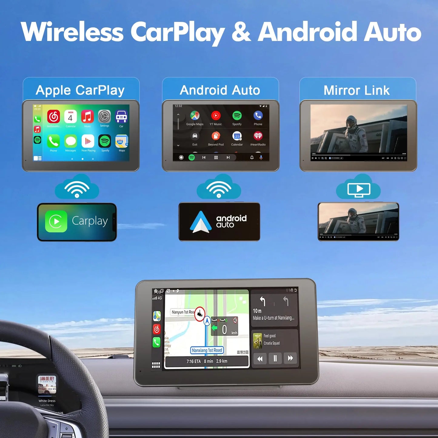 Upgraded Portable Wireless CarPlay Screen Adapter, Compatible with iPhone & Android Auto, Smooth In-Car Multimedia Entertainment System