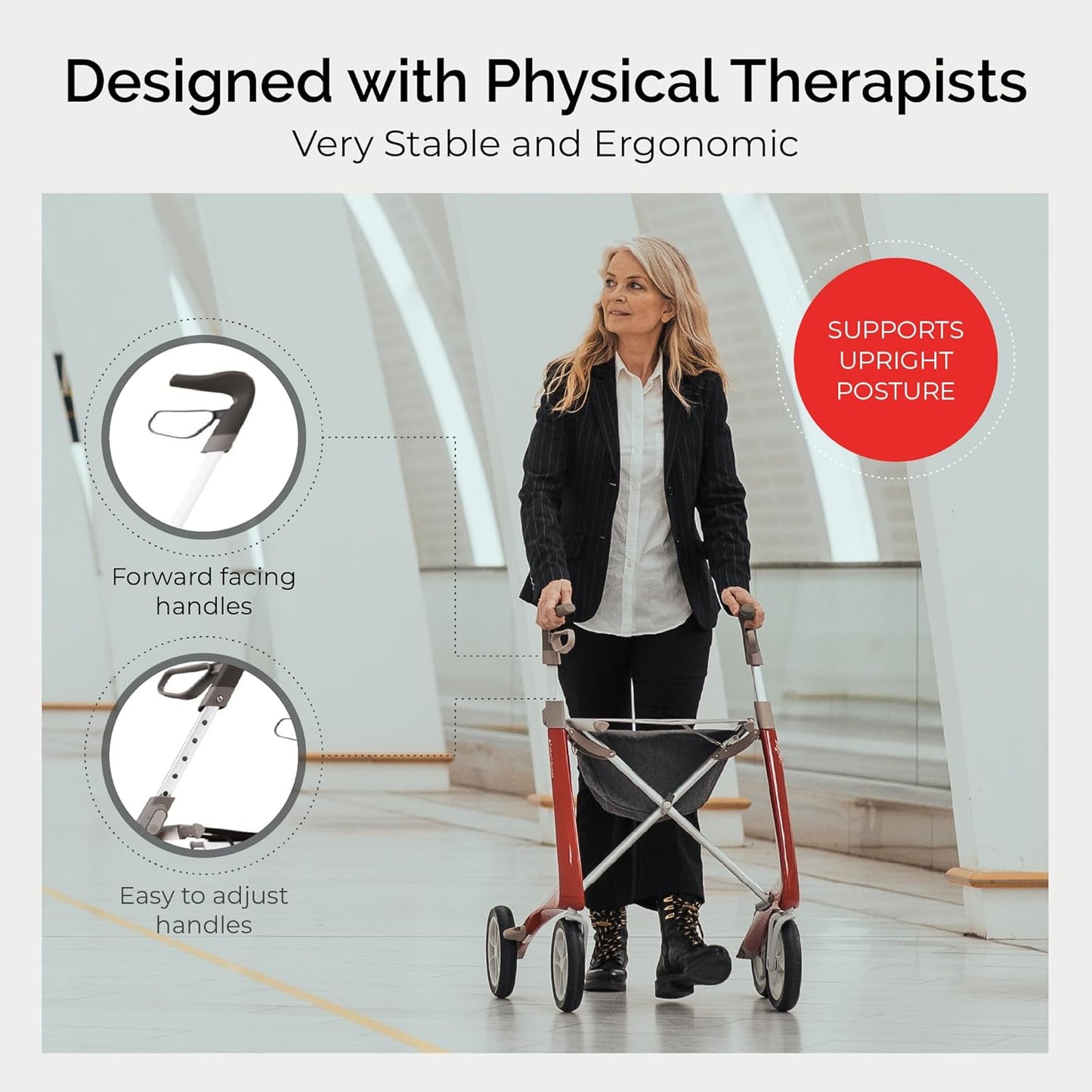 10.6 lbs Carbon Ultralight Rollator Walker for Adults, Foldable 4-Wheel Rolling Walker with Seat