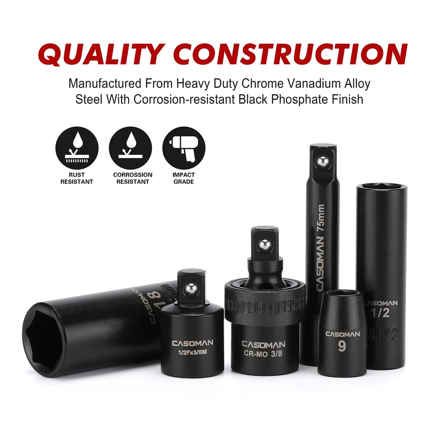 3/8 Inch Drive CR-V Impact Socket Set 49PCS, Complete Mechanic Tool Kit with Full Accessories for Auto Maintenance