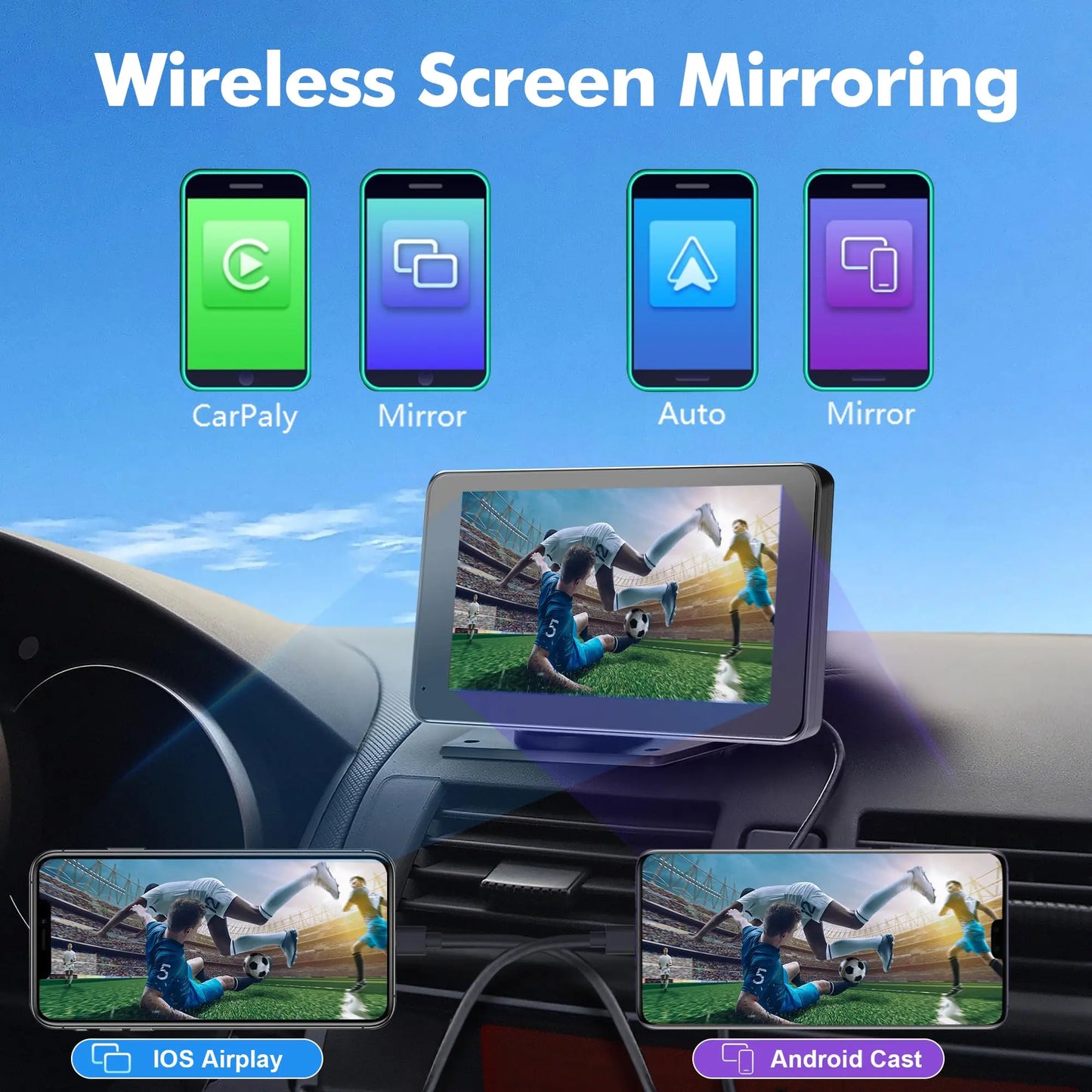 Upgraded Portable Wireless CarPlay Screen Adapter, Compatible with iPhone & Android Auto, Smooth In-Car Multimedia Entertainment System