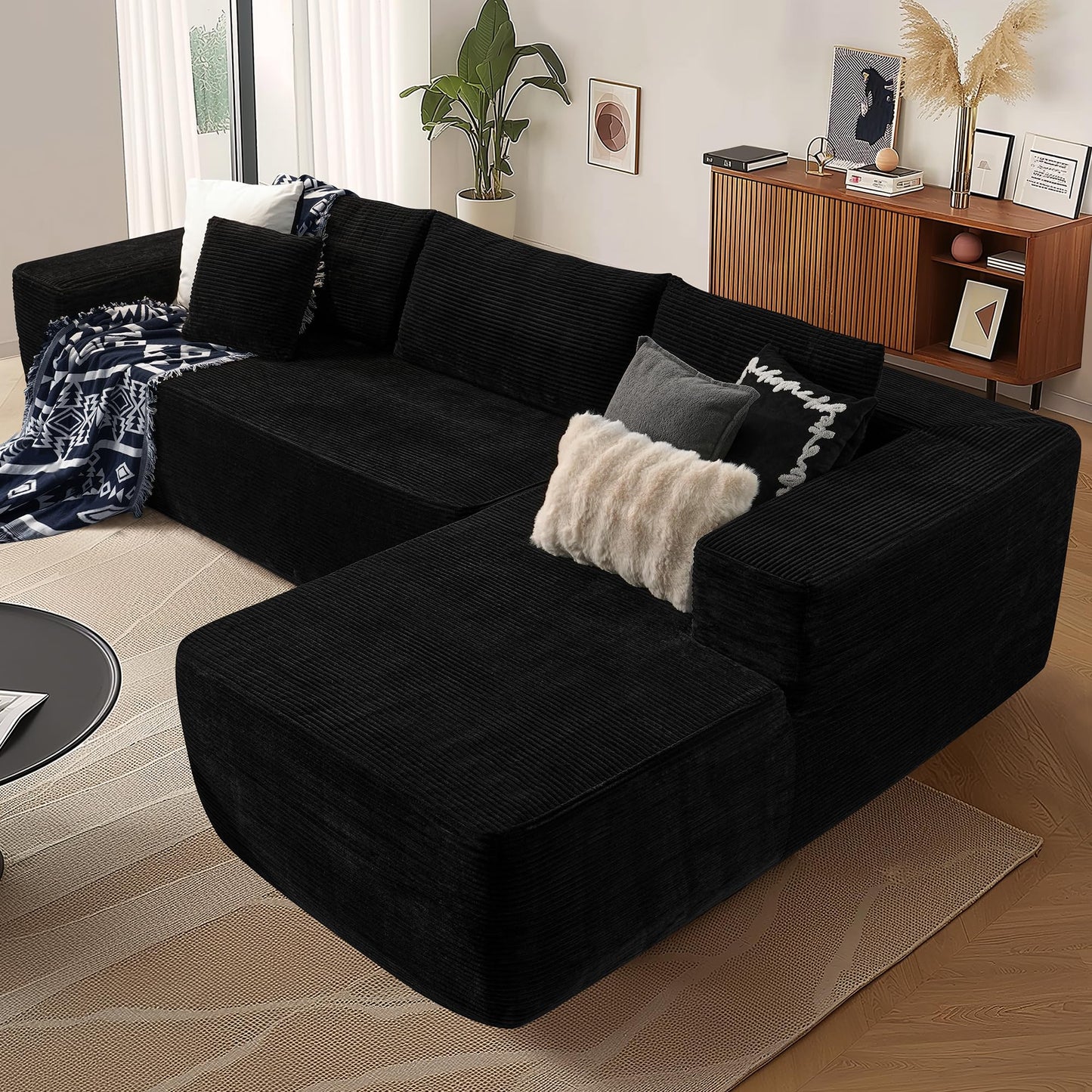 104" L-Shape Modular Couch with Chaise,Corduroy Fabric,No Assembly Required