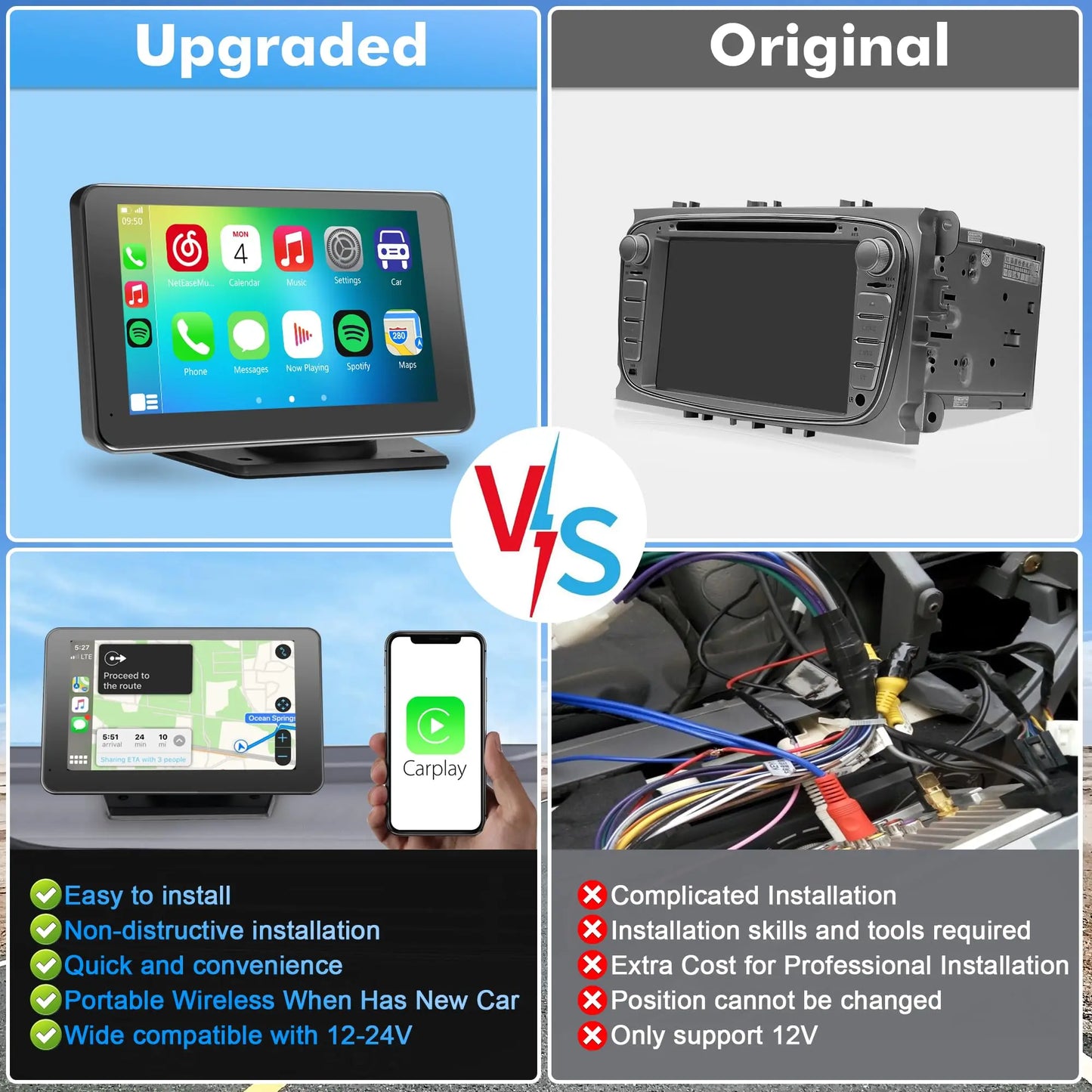 Upgraded Portable Wireless CarPlay Screen Adapter, Compatible with iPhone & Android Auto, Smooth In-Car Multimedia Entertainment System