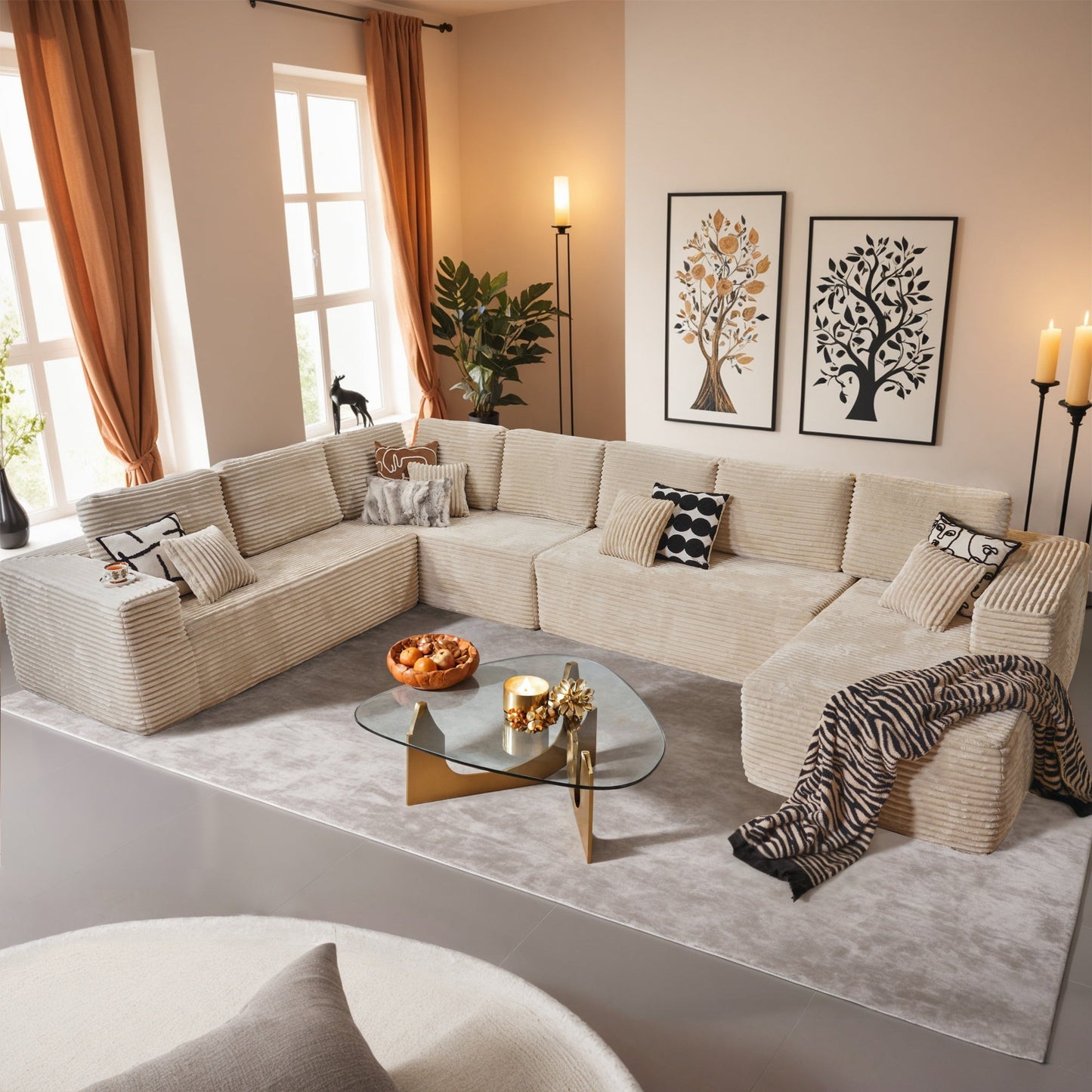 Modular Sectional Cloud Couch, Plush Corduroy Sofa with Memory Foam, No Assembly