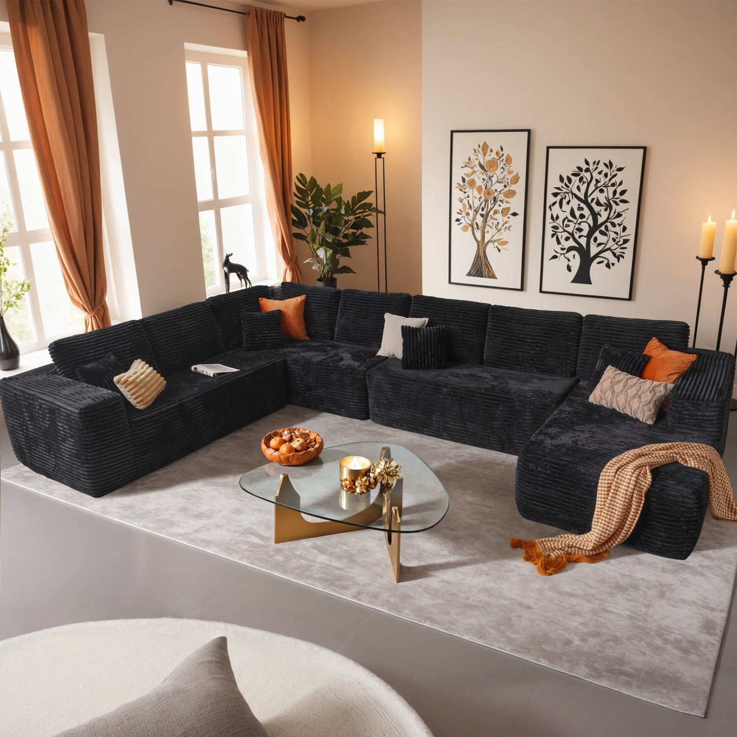 Modular Sectional Cloud Couch, Plush Corduroy Sofa with Memory Foam, No Assembly