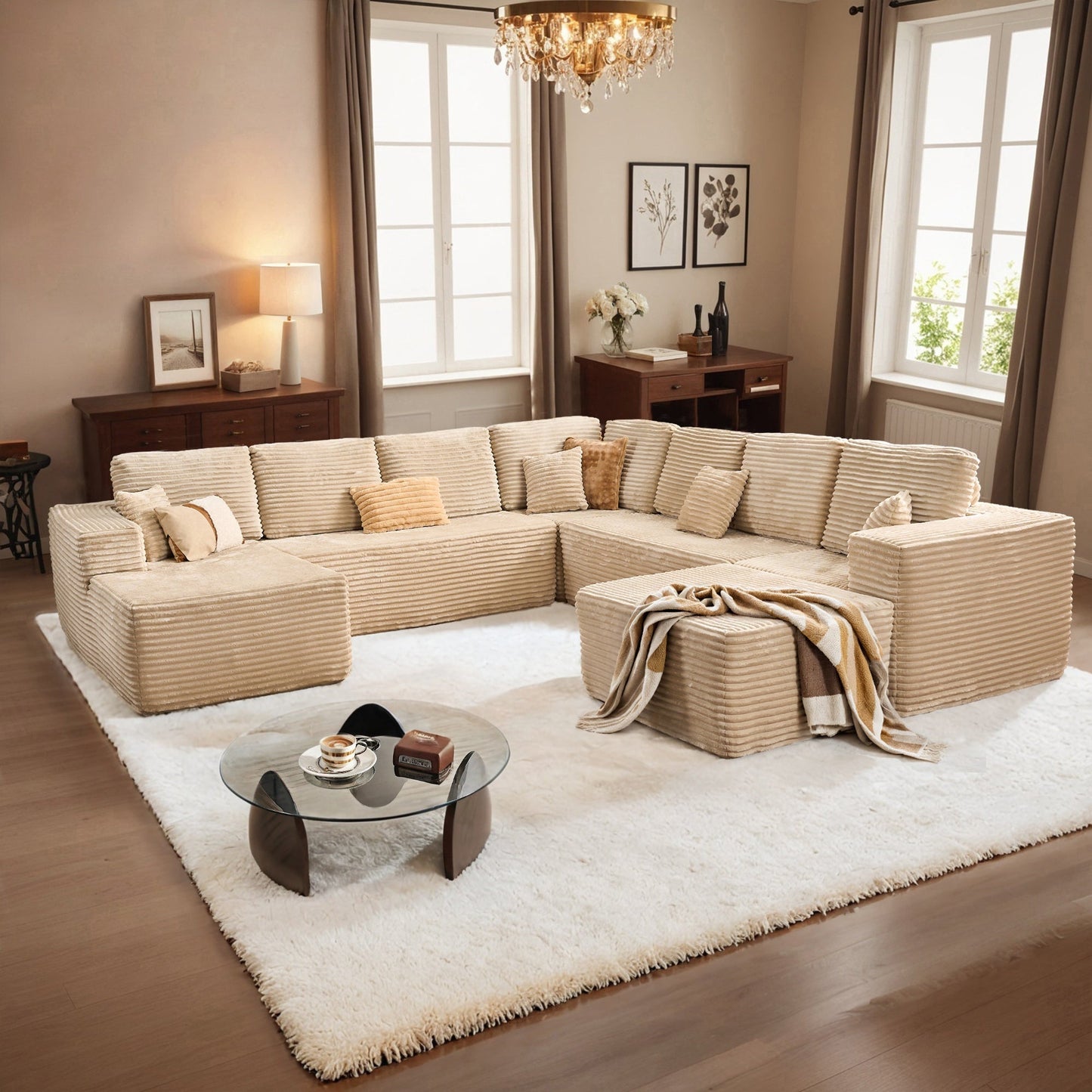 Modular Sectional Cloud Couch, Plush Corduroy Sofa with Memory Foam, No Assembly
