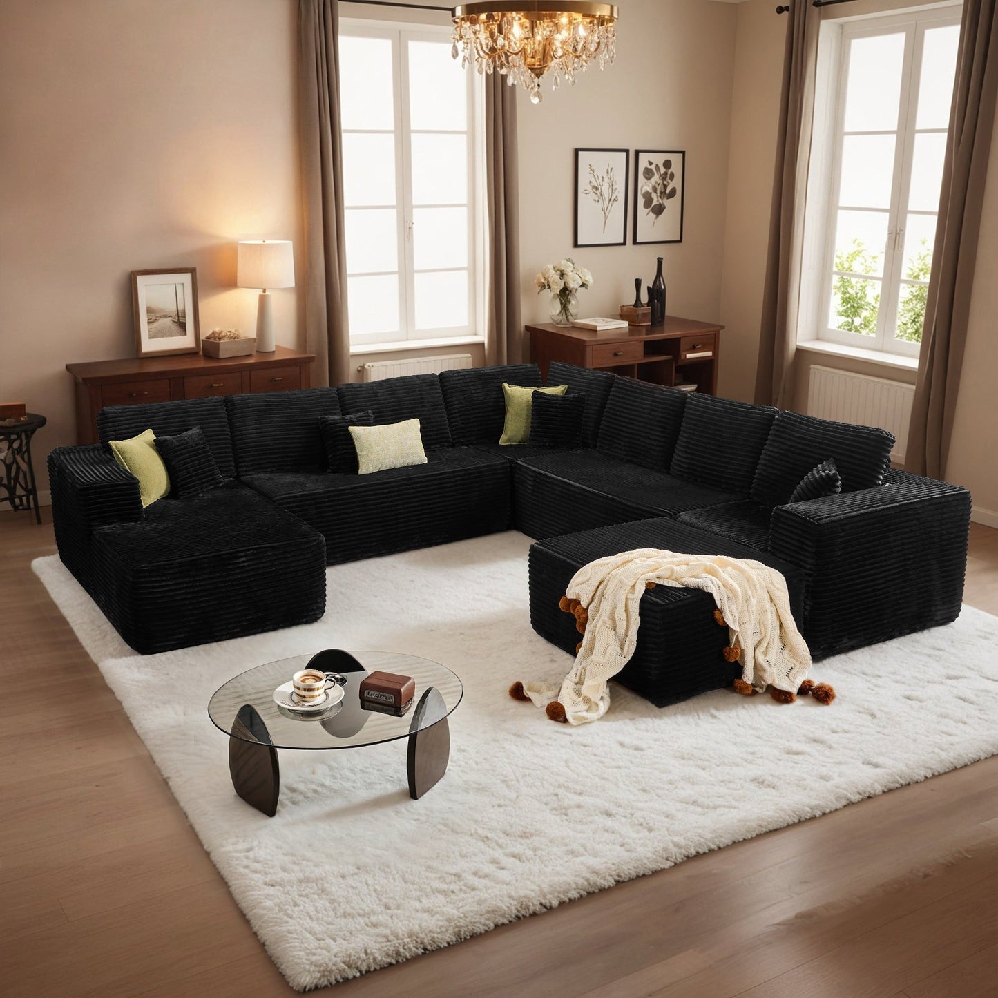 Modular Sectional Cloud Couch, Plush Corduroy Sofa with Memory Foam, No Assembly