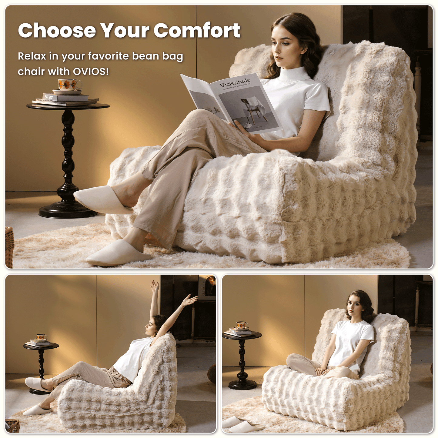 Luxurious Fluffy Faux Fur Bean Bag Couch
