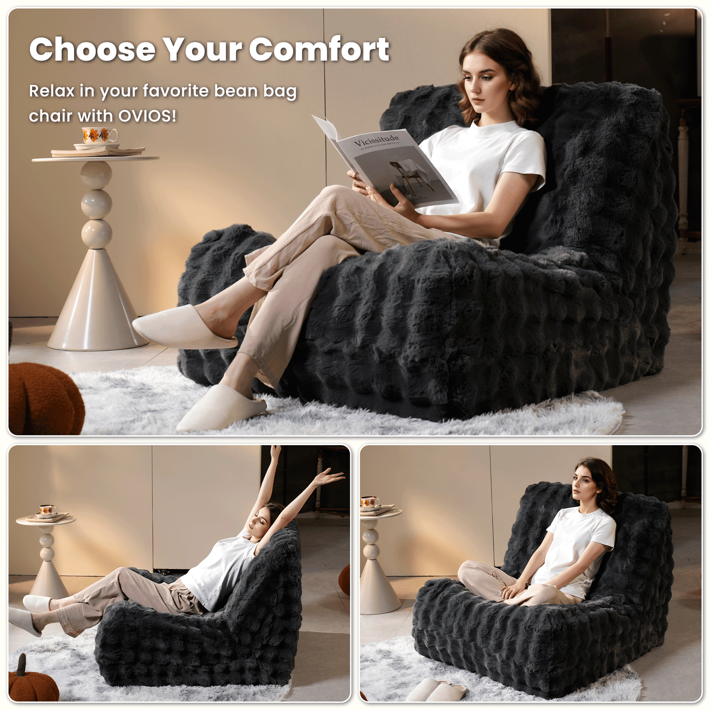 Luxurious Fluffy Faux Fur Bean Bag Couch