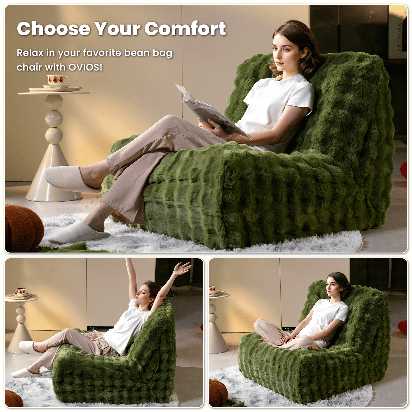 Luxurious Fluffy Faux Fur Bean Bag Couch