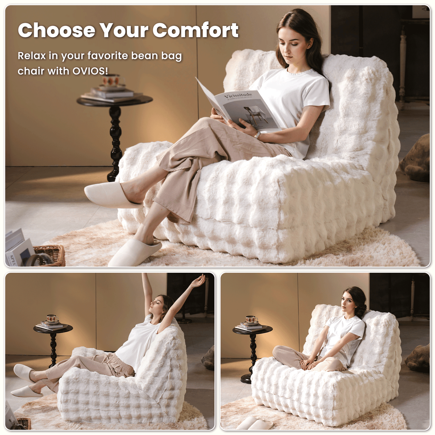 Luxurious Fluffy Faux Fur Bean Bag Couch