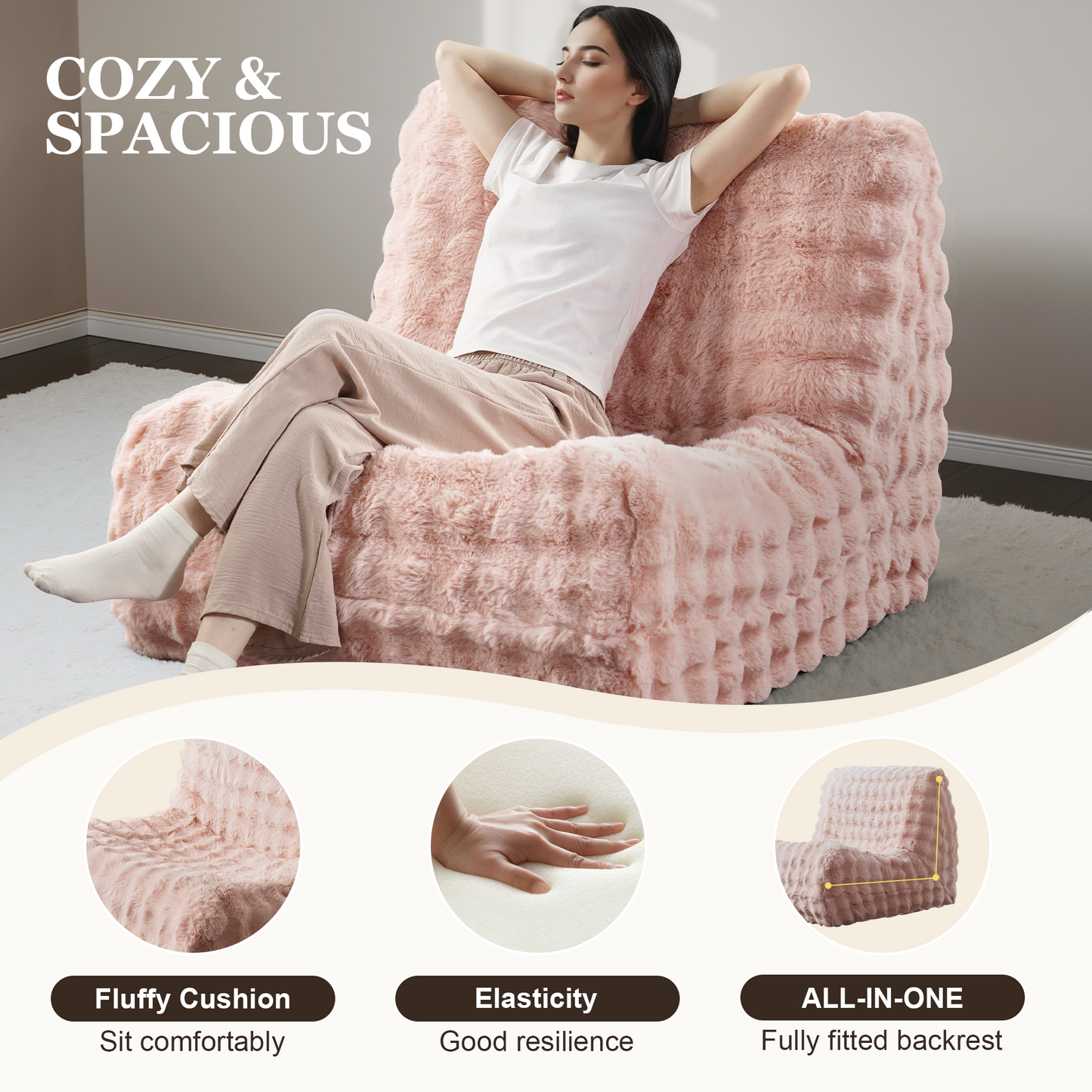 Luxurious Fluffy Faux Fur Bean Bag Couch
