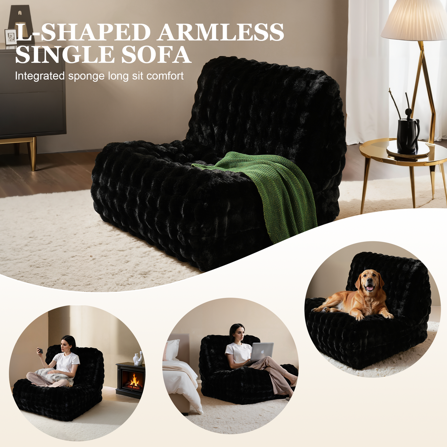 Luxurious Fluffy Faux Fur Bean Bag Couch