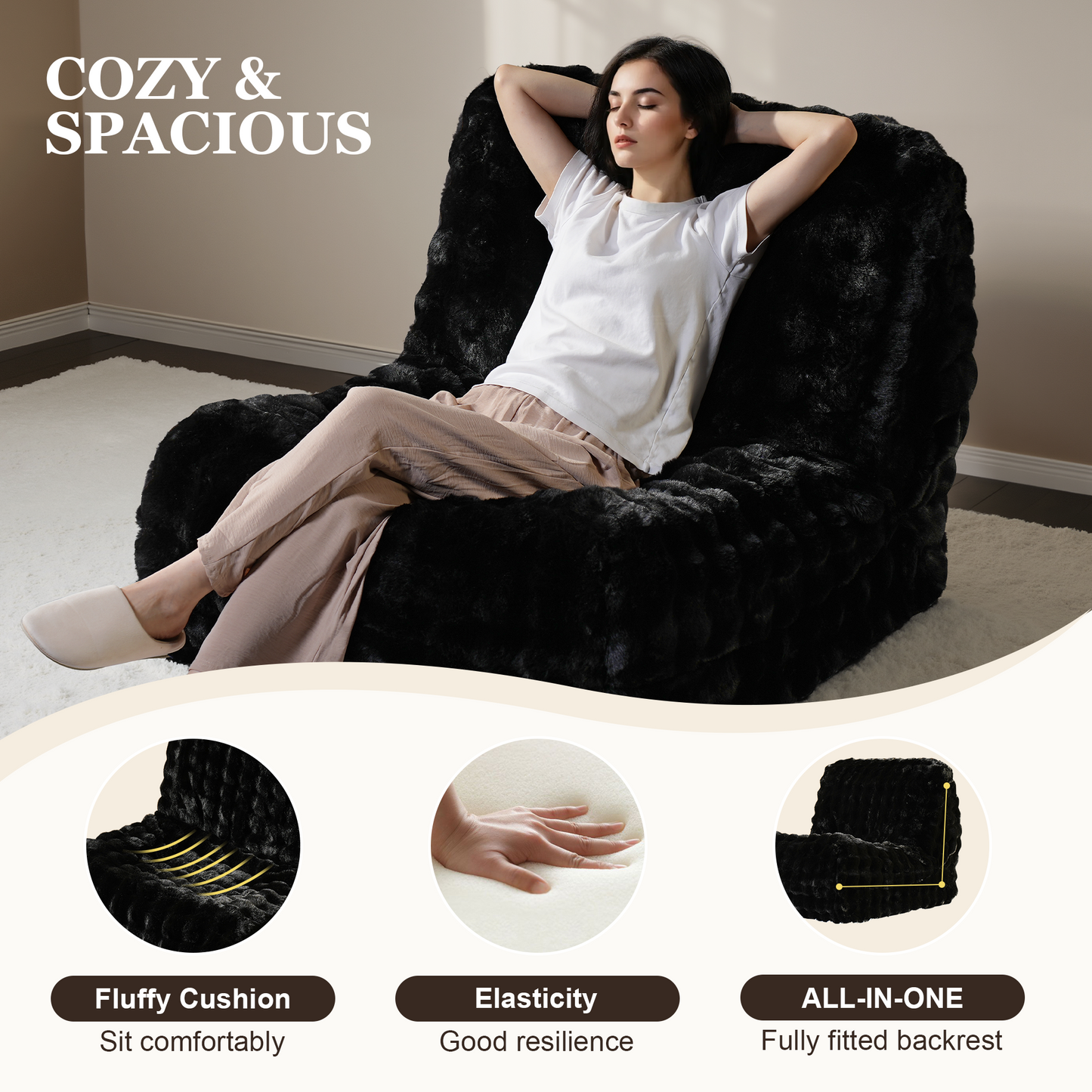 Luxurious Fluffy Faux Fur Bean Bag Couch