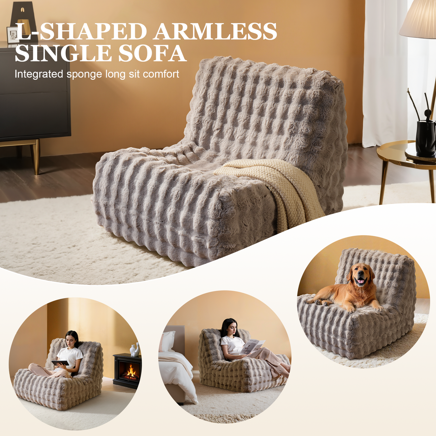 Luxurious Fluffy Faux Fur Bean Bag Couch
