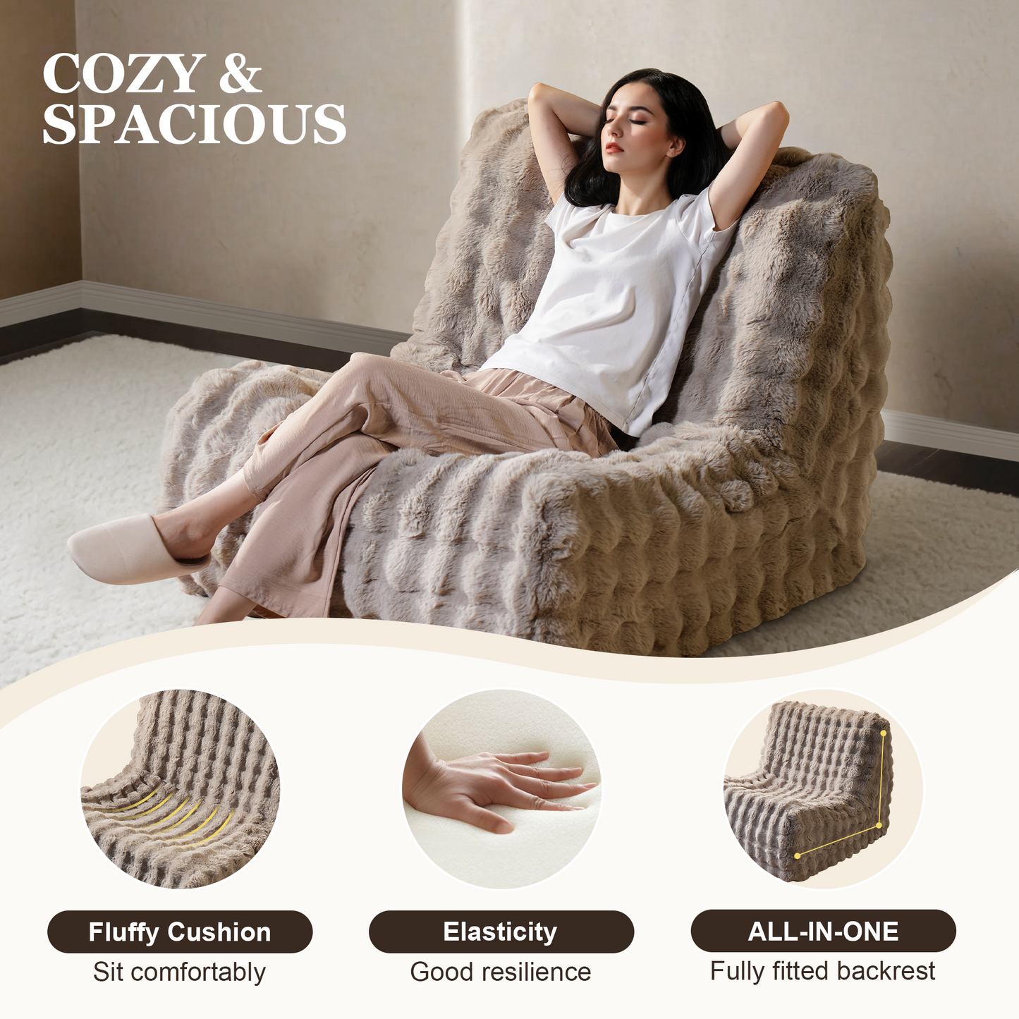 Luxurious Fluffy Faux Fur Bean Bag Couch