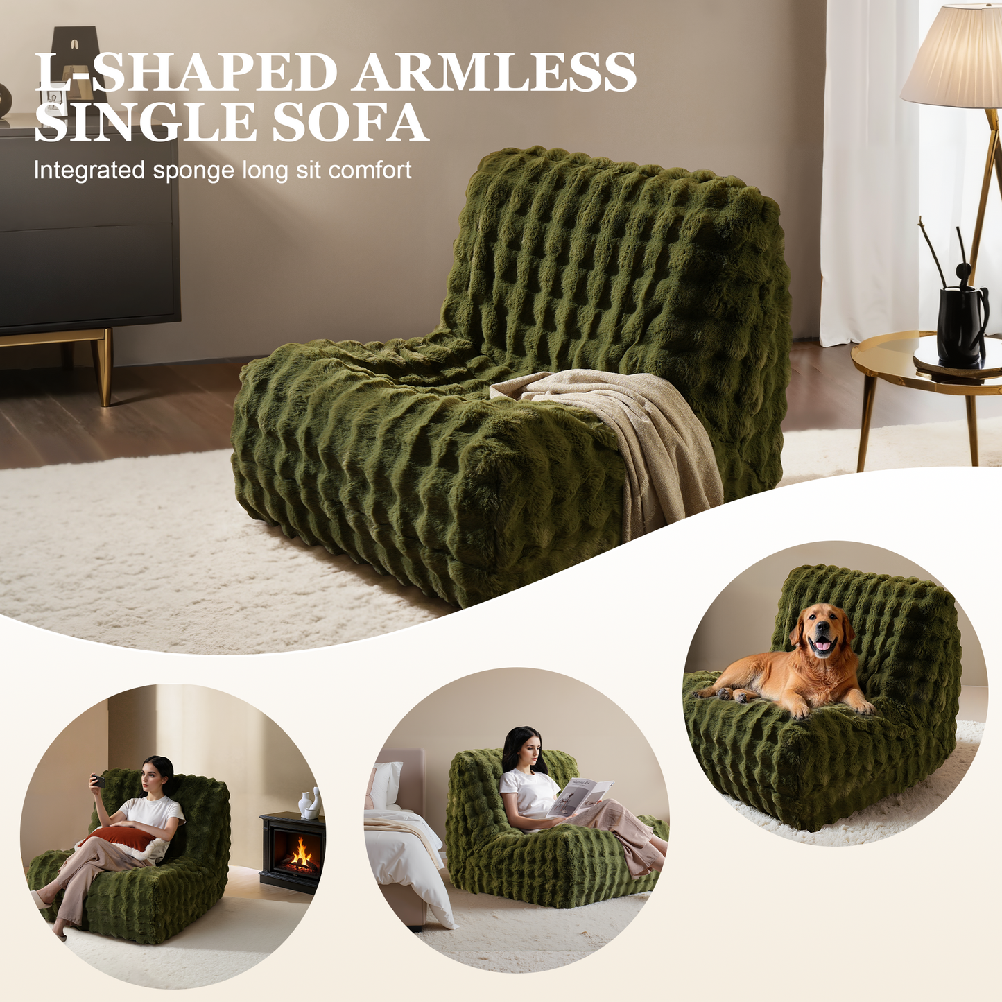 Luxurious Fluffy Faux Fur Bean Bag Couch
