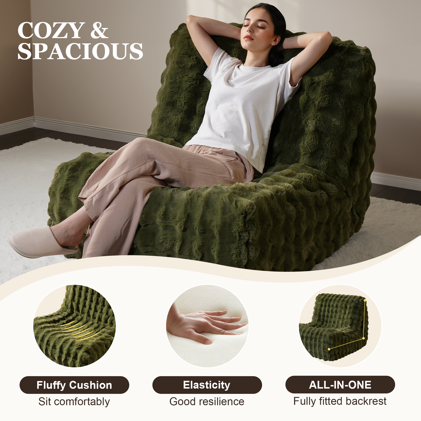 Luxurious Fluffy Faux Fur Bean Bag Couch