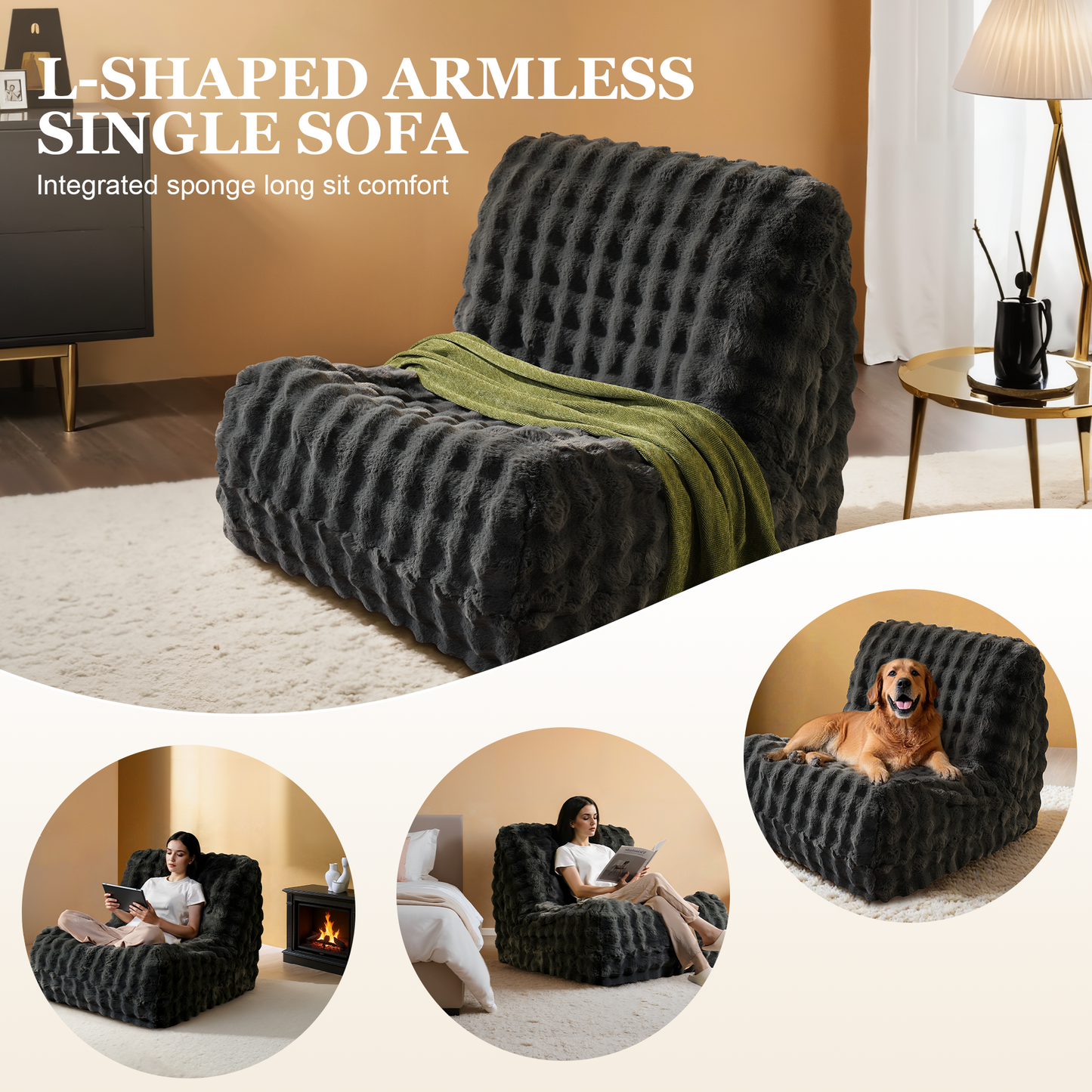 Luxurious Fluffy Faux Fur Bean Bag Couch