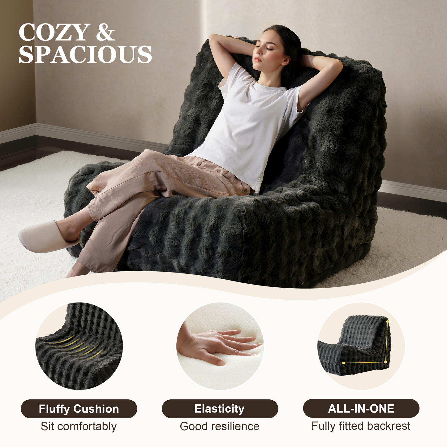 Luxurious Fluffy Faux Fur Bean Bag Couch