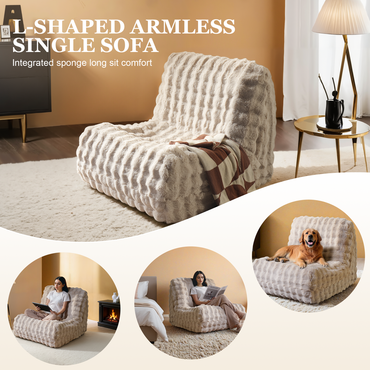 Luxurious Fluffy Faux Fur Bean Bag Couch