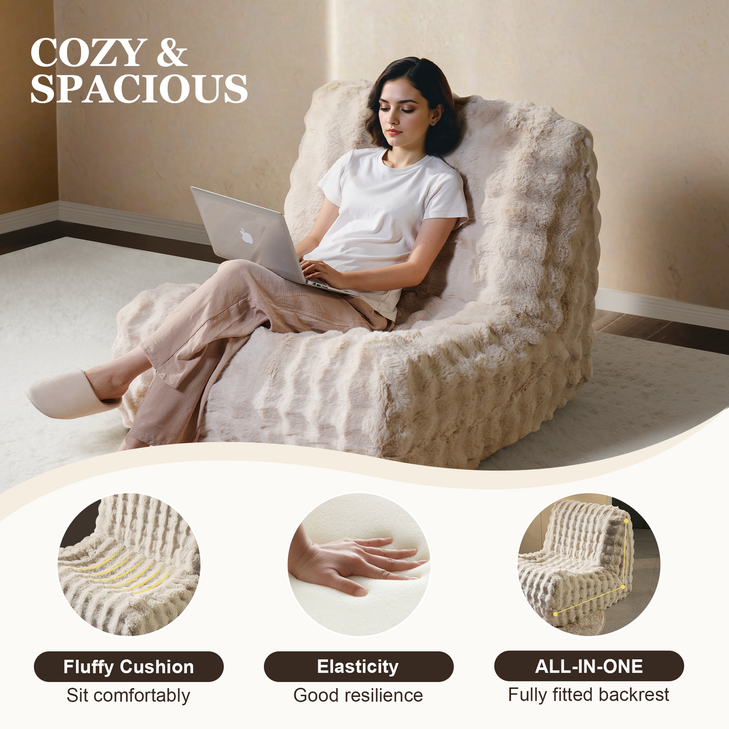 Luxurious Fluffy Faux Fur Bean Bag Couch
