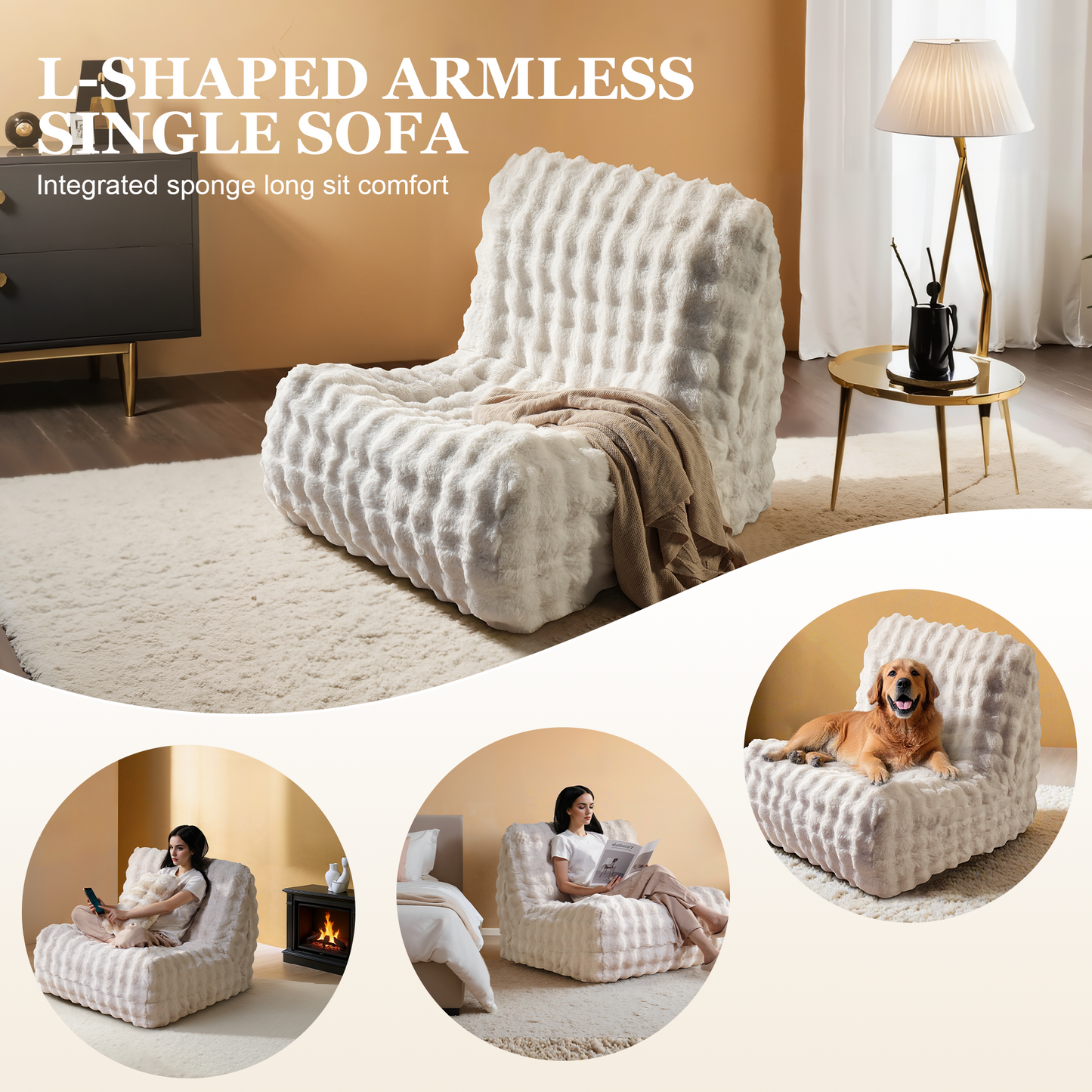 Luxurious Fluffy Faux Fur Bean Bag Couch