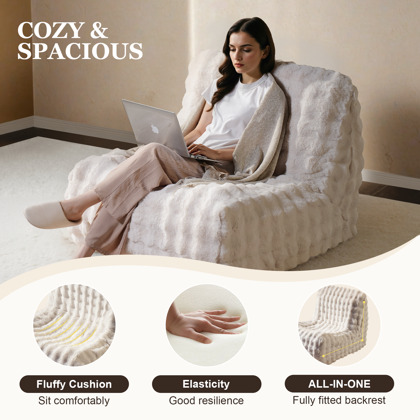 Luxurious Fluffy Faux Fur Bean Bag Couch