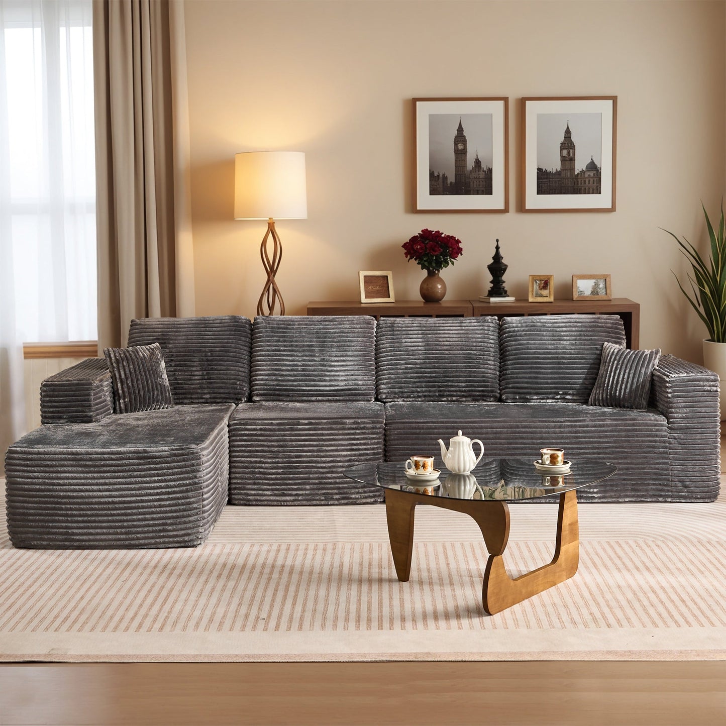 Modular Sectional Cloud Couch, Plush Corduroy Sofa with Memory Foam, No Assembly