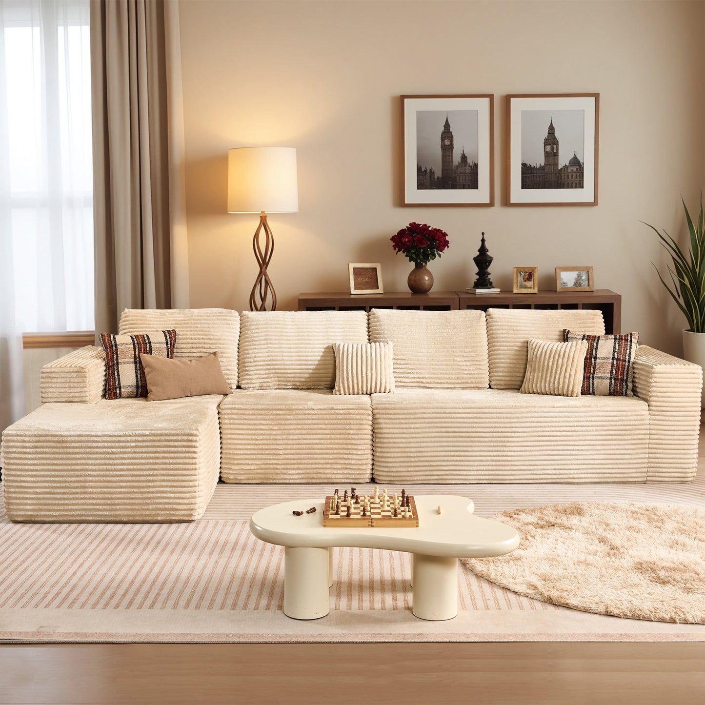 Modular Sectional Cloud Couch, Plush Corduroy Sofa with Memory Foam, No Assembly