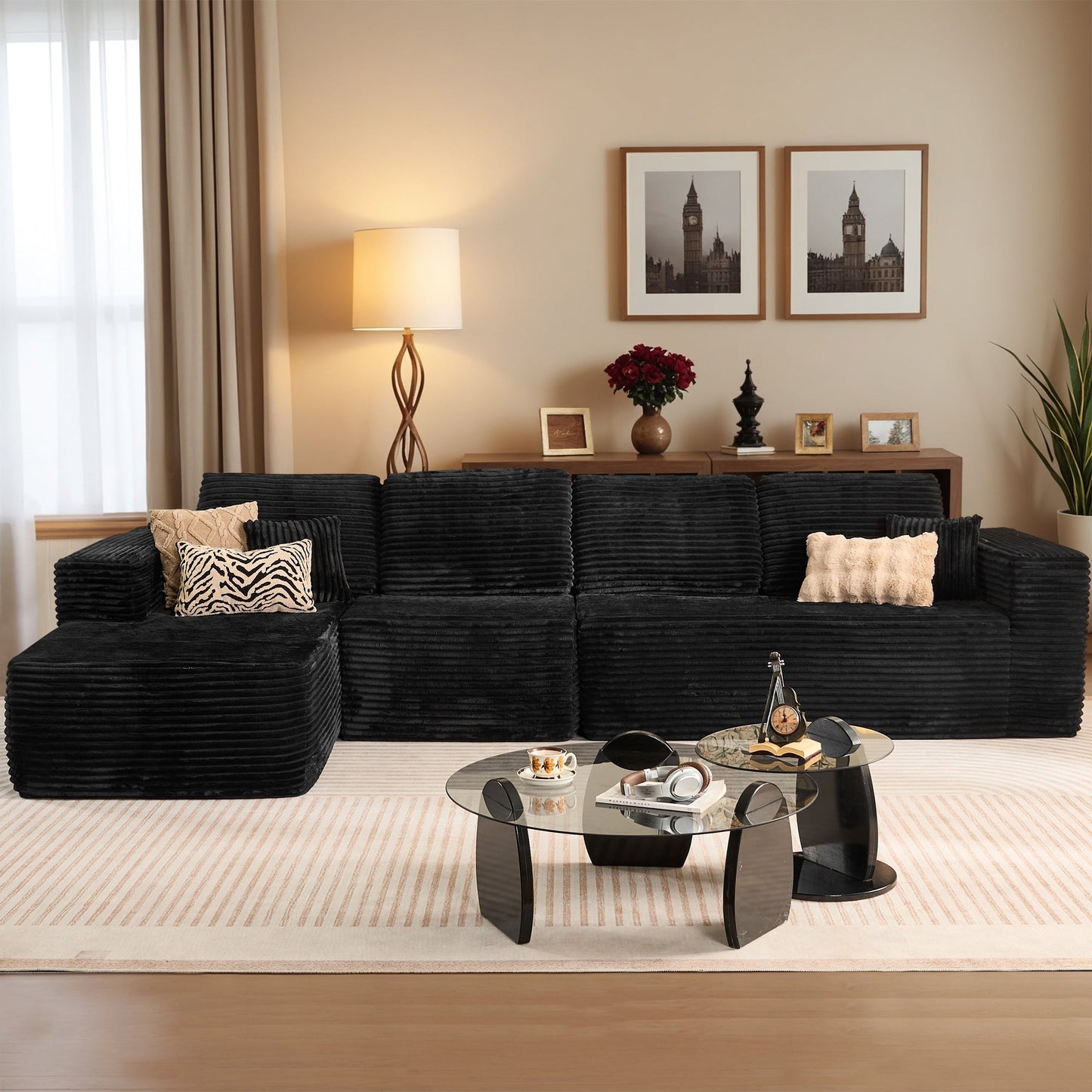 Modular Sectional Cloud Couch, Plush Corduroy Sofa with Memory Foam, No Assembly