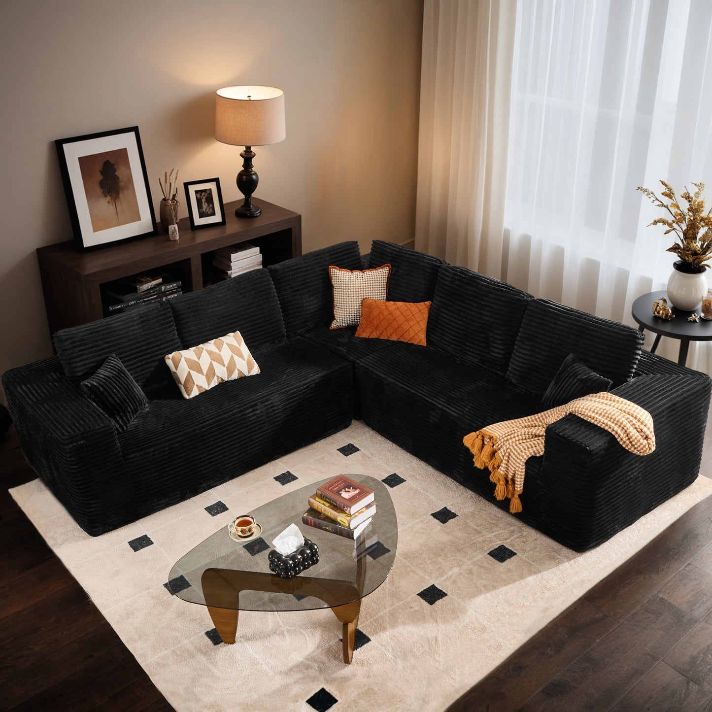 Modular Sectional Cloud Couch, Plush Corduroy Sofa with Memory Foam, No Assembly