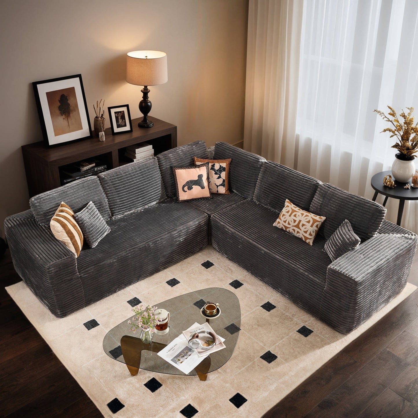 Modular Sectional Cloud Couch, Plush Corduroy Sofa with Memory Foam, No Assembly