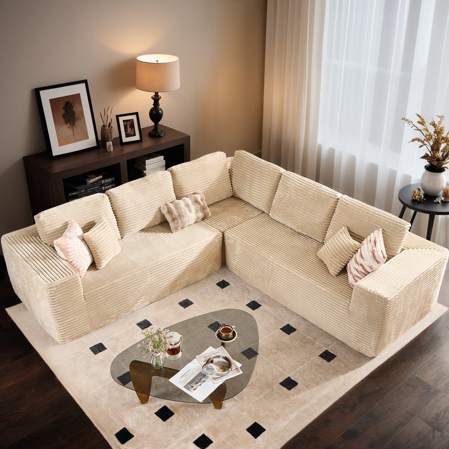 Modular Sectional Cloud Couch, Plush Corduroy Sofa with Memory Foam, No Assembly