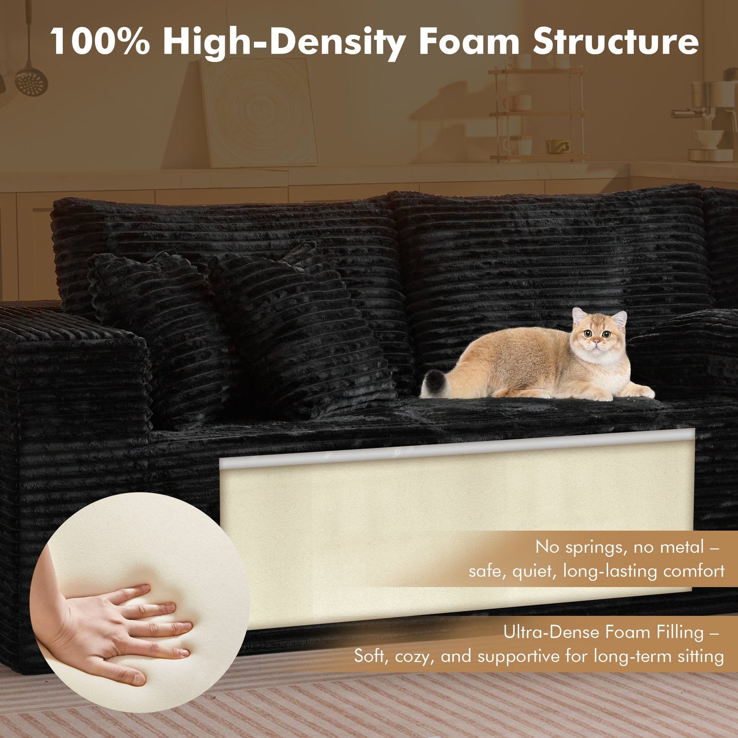 104" L-Shape Modular Couch with Chaise, Plush Corduroy Fabric, No Assembly Required