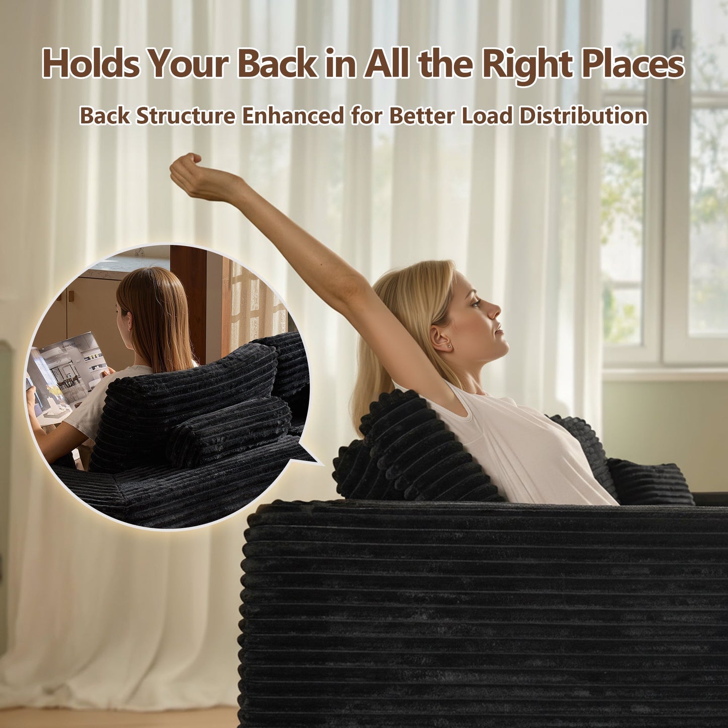 U-Shaped Modular Sectional Sofa with Chaise, Plush Corduroy Fabric, No Assembly