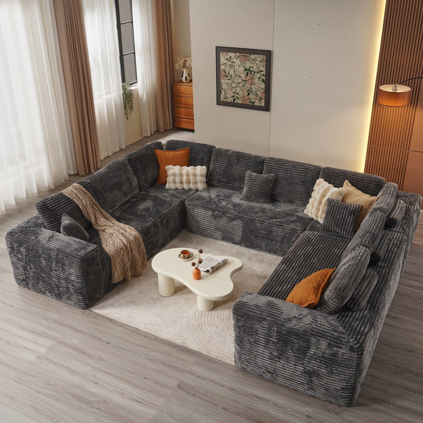 Modular Sectional Cloud Couch, Plush Corduroy Sofa with Memory Foam, No Assembly