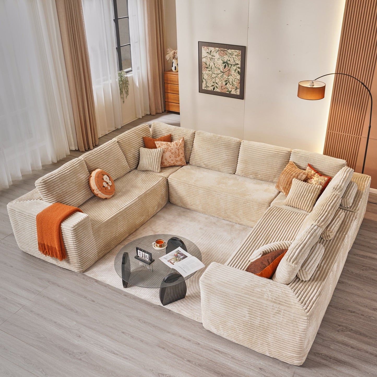 Modular Sectional Cloud Couch, Plush Corduroy Sofa with Memory Foam, No Assembly