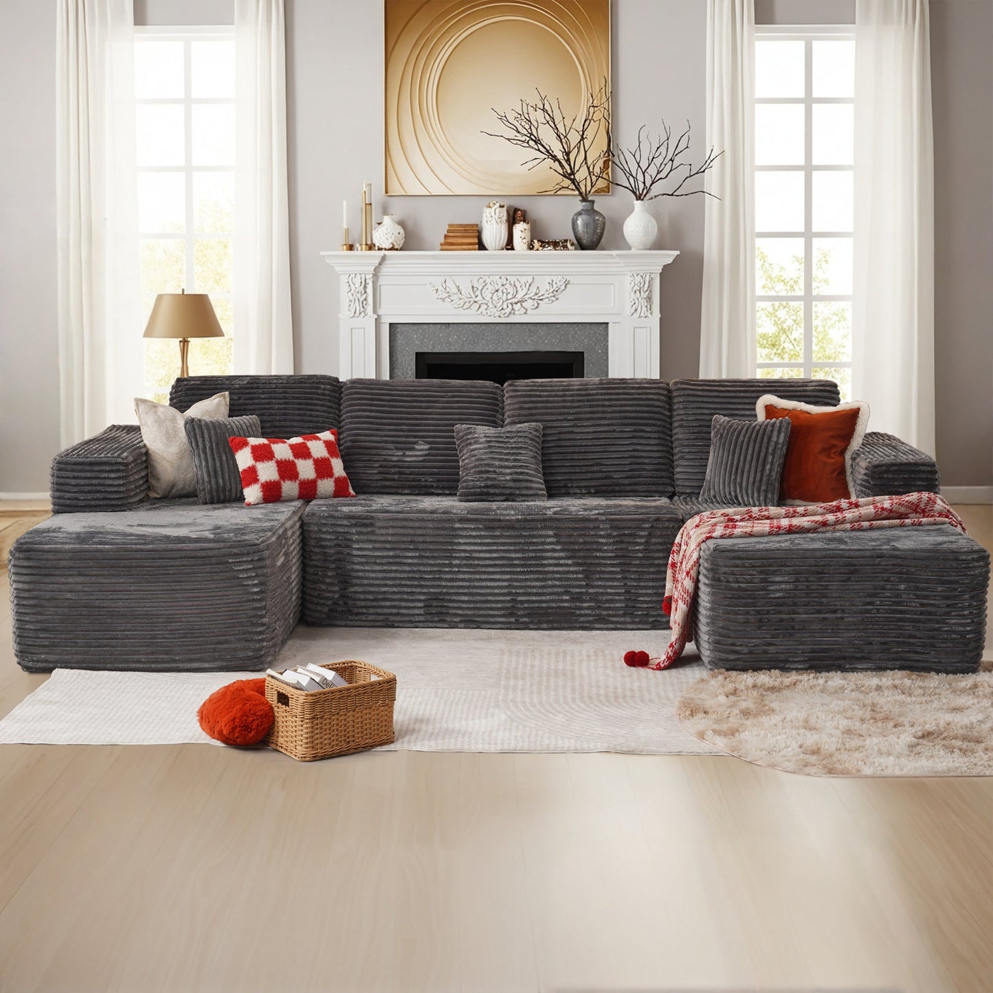 Modular Sectional Cloud Couch, Plush Corduroy Sofa with Memory Foam, No Assembly