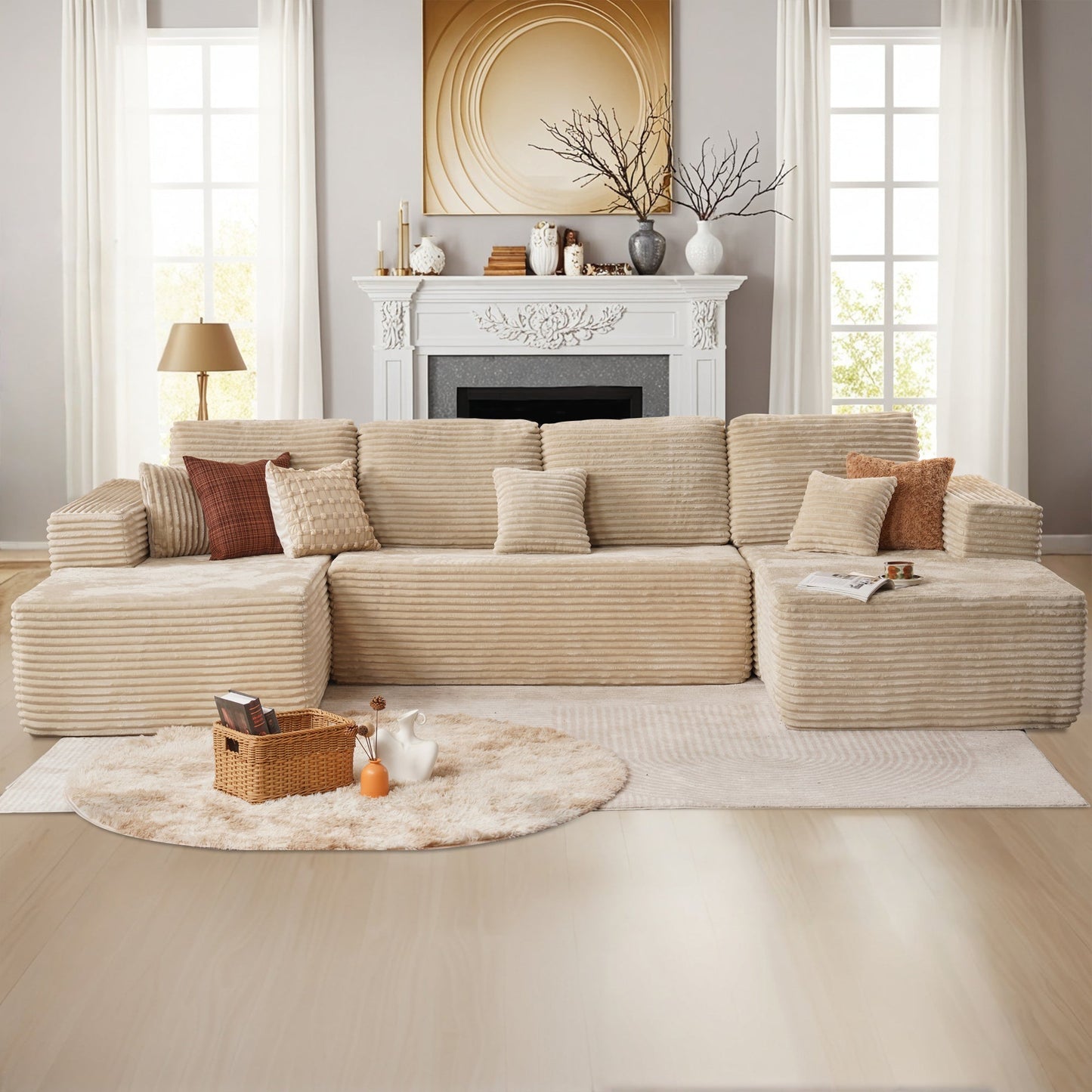 Modular Sectional Cloud Couch, Plush Corduroy Sofa with Memory Foam, No Assembly