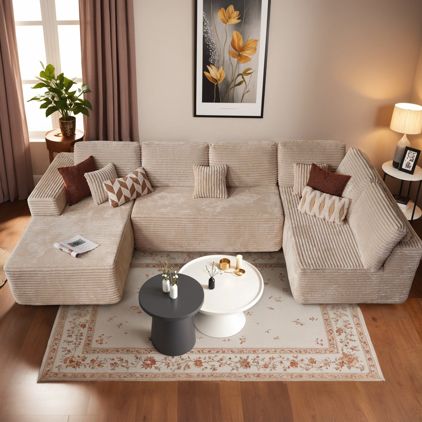 Modular Sectional Cloud Couch, Plush Corduroy Sofa with Memory Foam, No Assembly