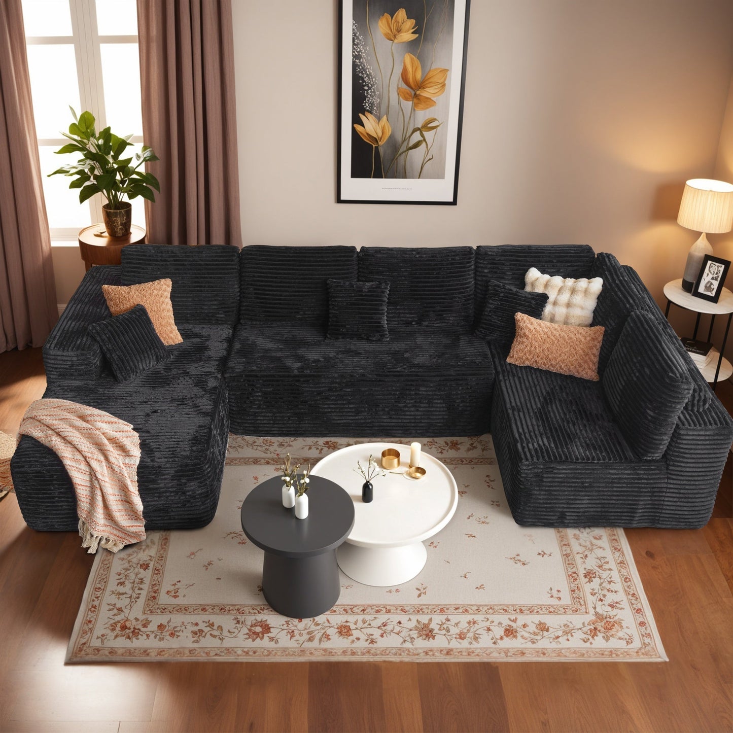 Modular Sectional Cloud Couch, Plush Corduroy Sofa with Memory Foam, No Assembly