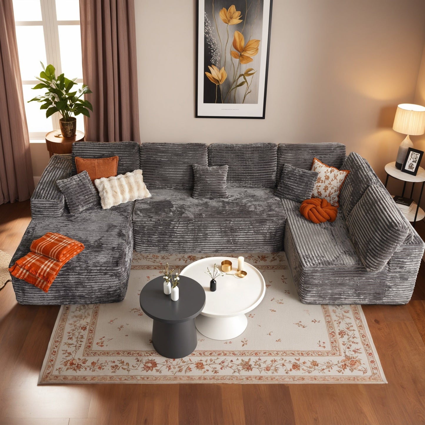Modular Sectional Cloud Couch, Plush Corduroy Sofa with Memory Foam, No Assembly