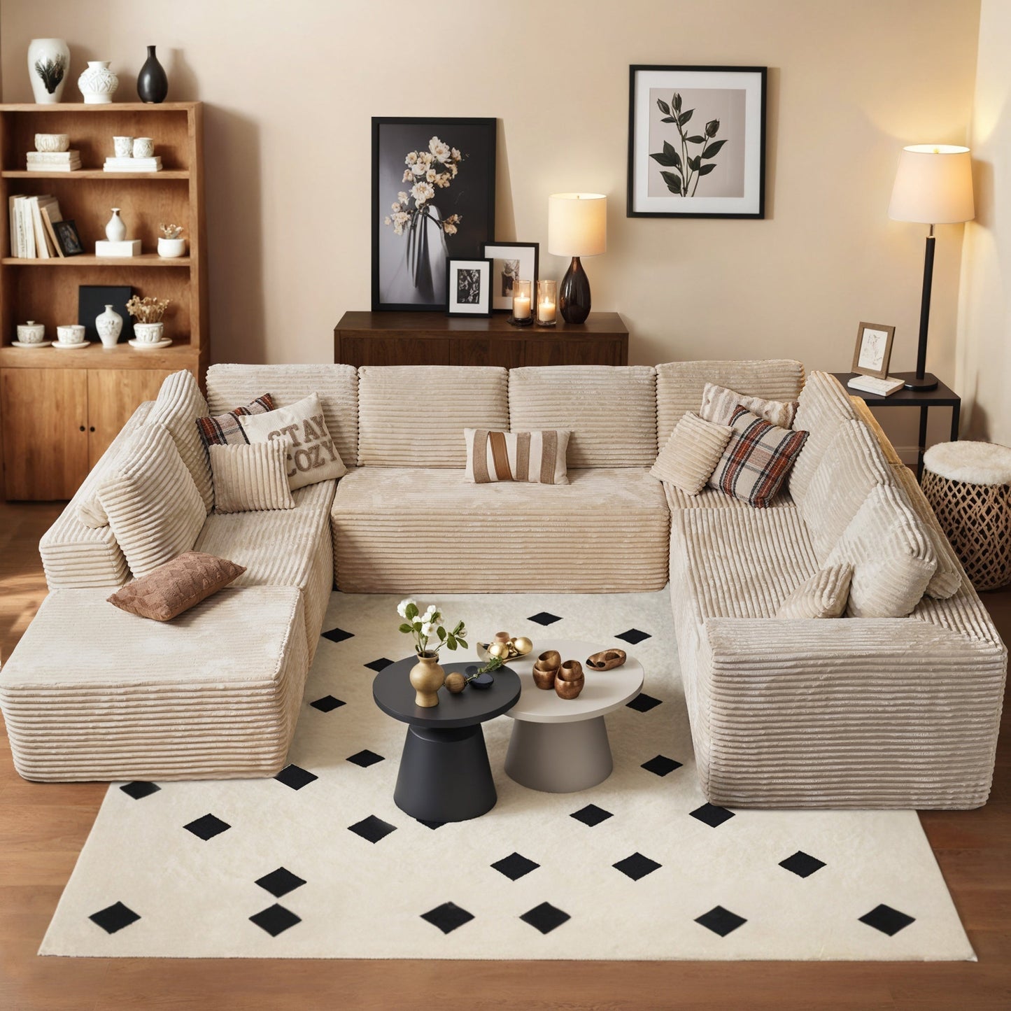 Modular Sectional Cloud Couch, Plush Corduroy Sofa with Memory Foam, No Assembly